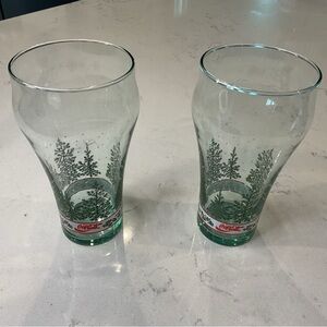 Vintage Libby♥️Coca Cola♥️Christmas Tree/Holly & Snow Glasses Great Condition